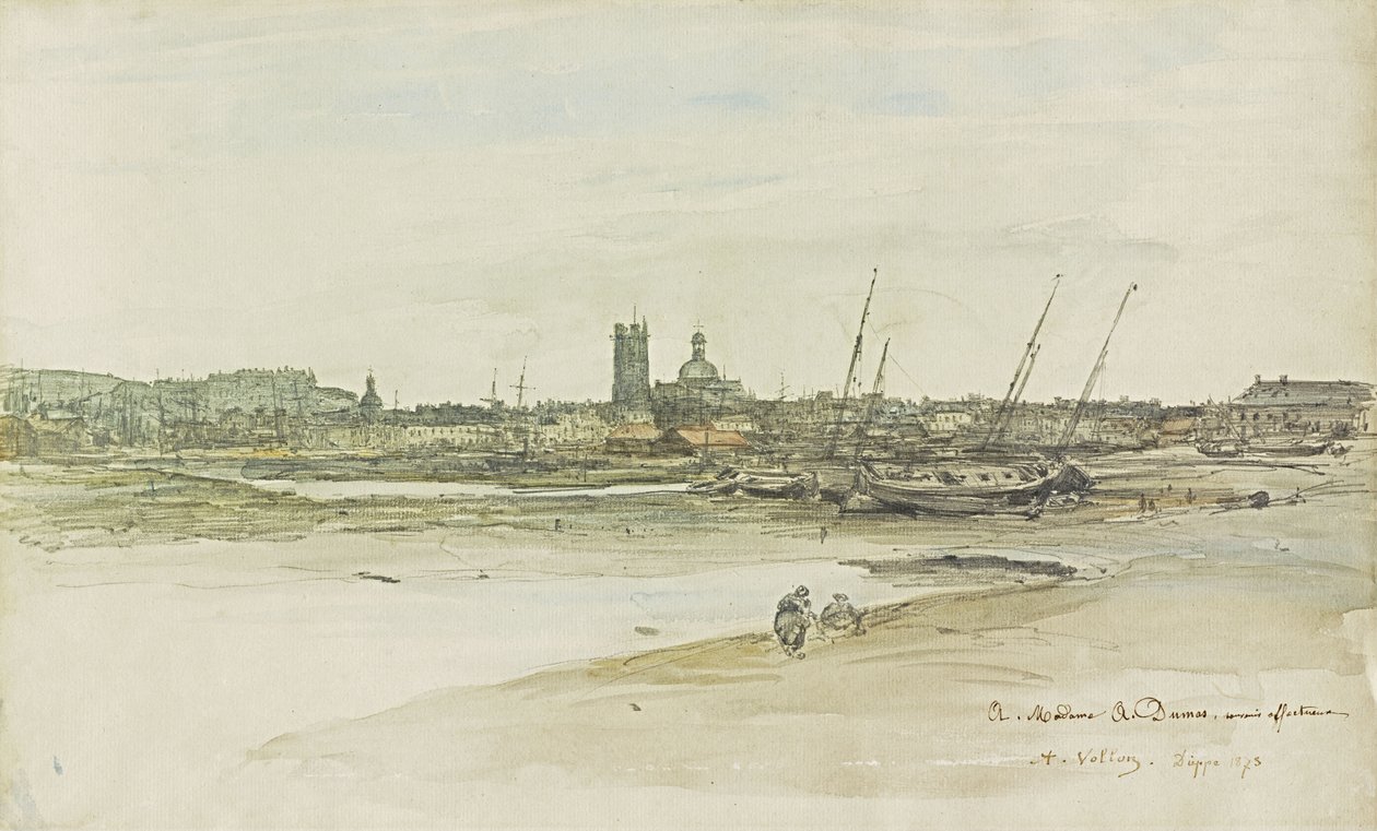 Vista del puerto de Dieppe de Antoine Vollon