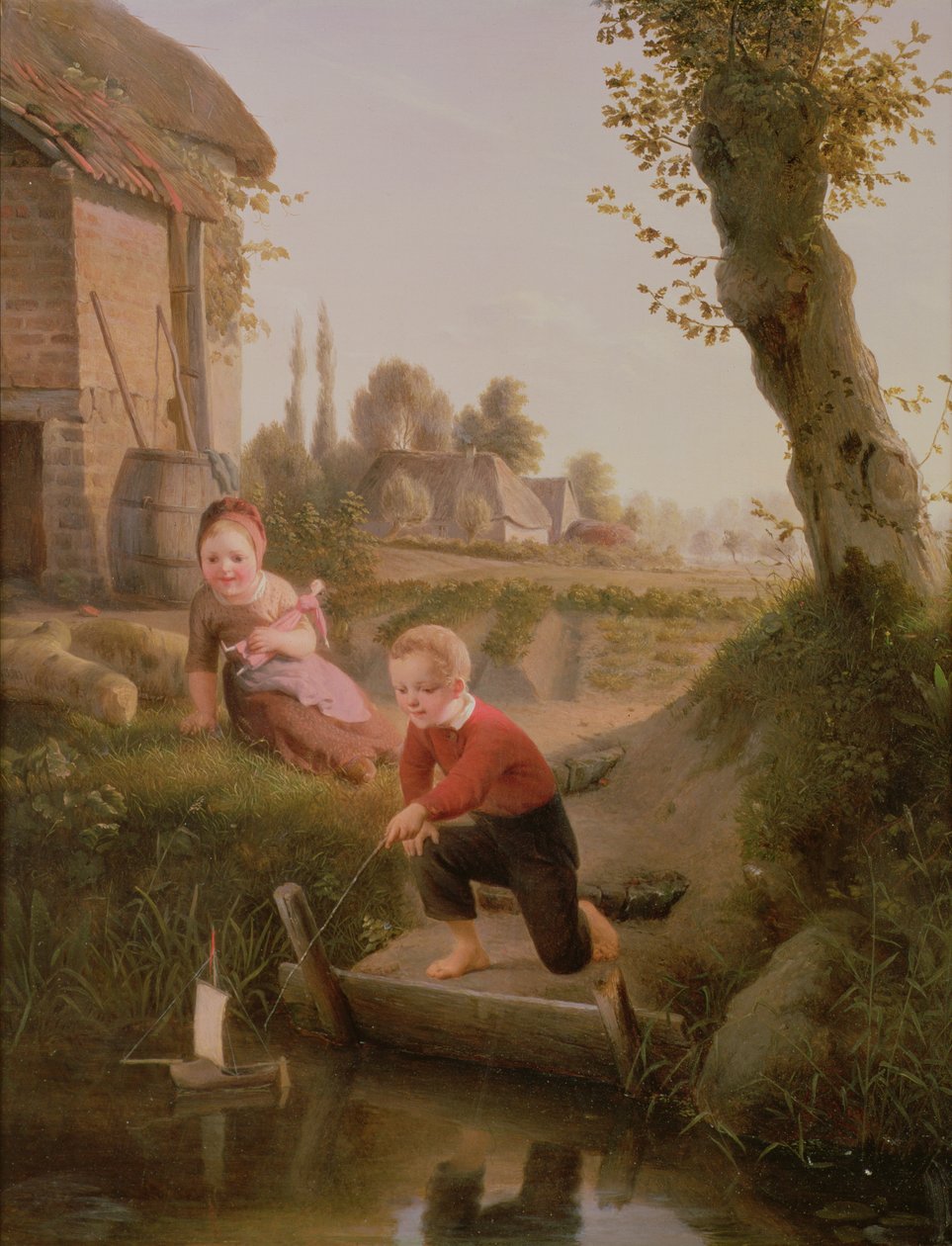 Dos niños jugando con un barco de François Antoine de Bruycker