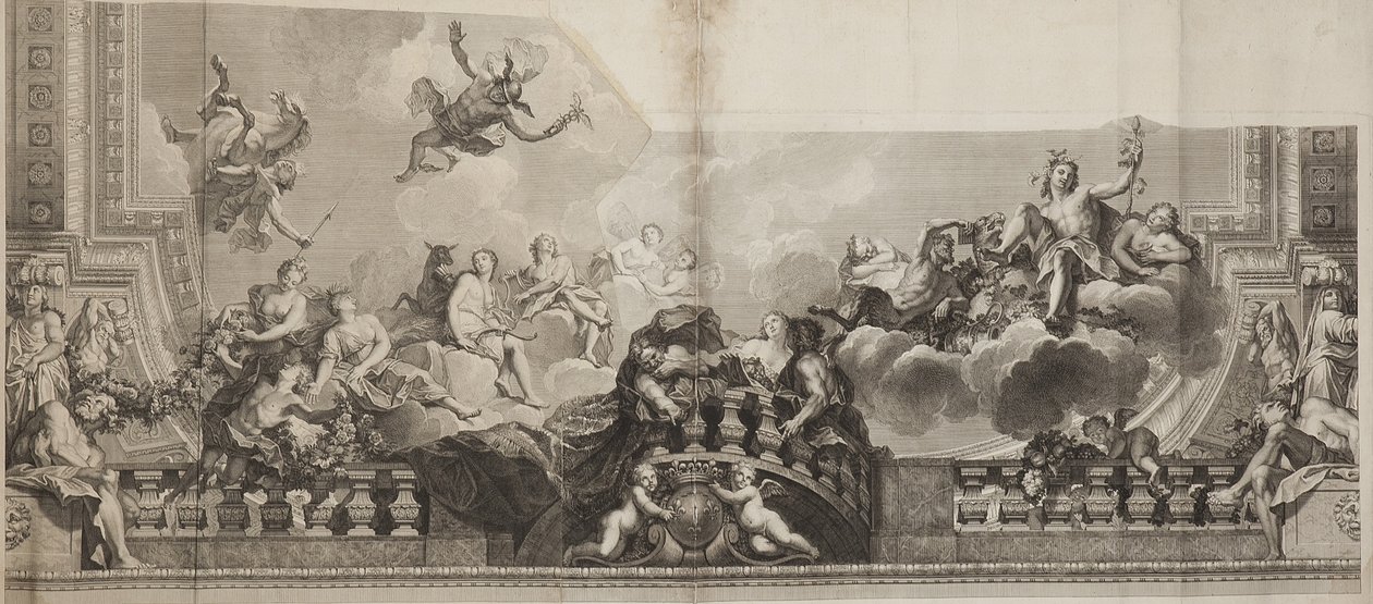 Diseño del Panel Central del Techo de la Gran Galería del Palais Royal de Antoine (after) Coypel
