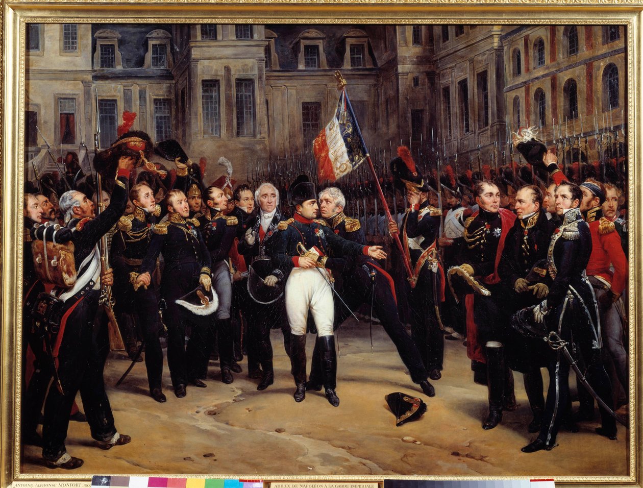Abdicación de 1814 - La despedida de Napoleón Bonaparte a la guardia imperial en el patio del Cheval Blanc en Fontainebleau el 20/04/1814 de Antoine Alphonse Montfort