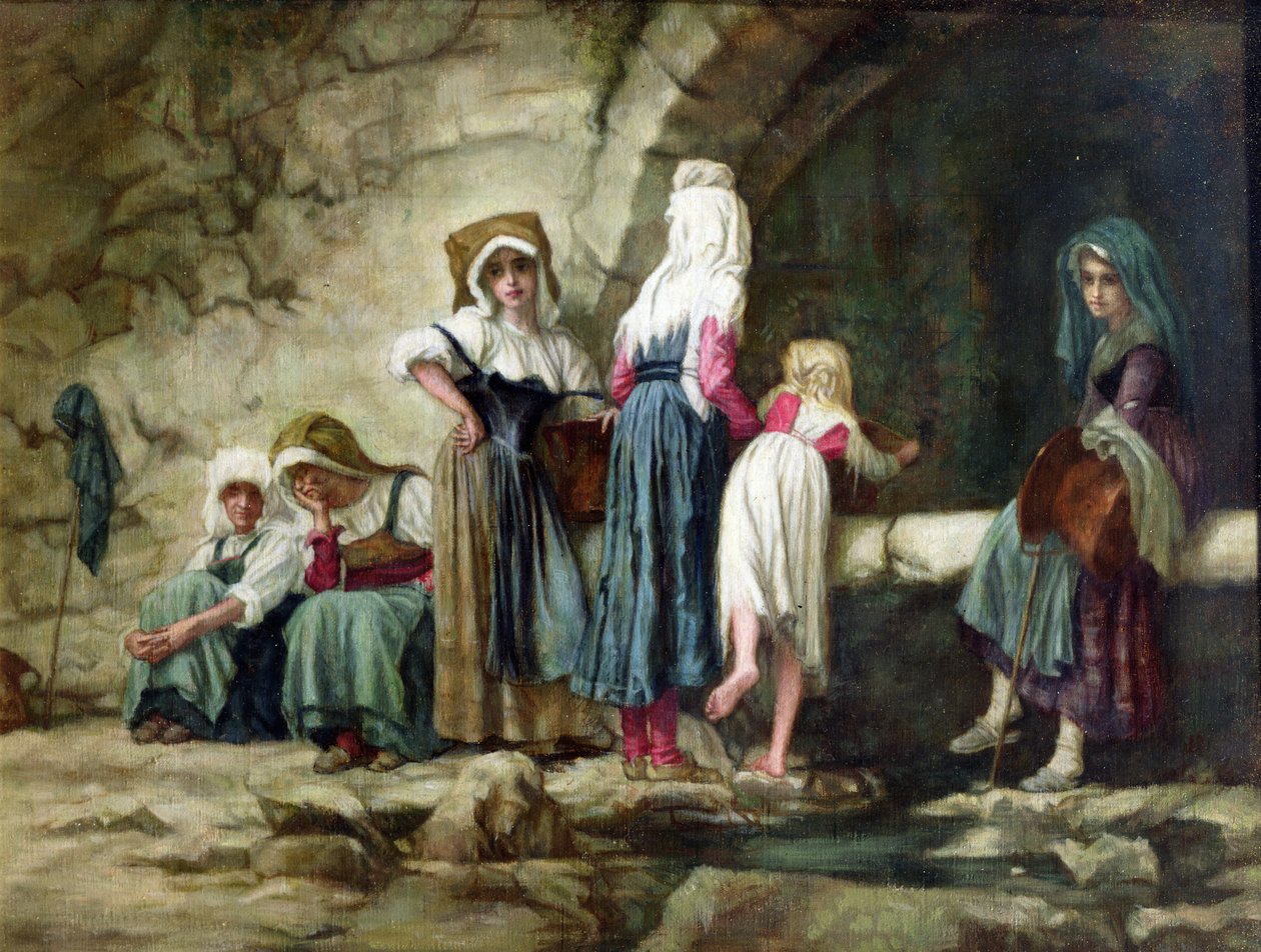 Campesinos en una fuente de Antoine Auguste Ernest Herbert or Hebert