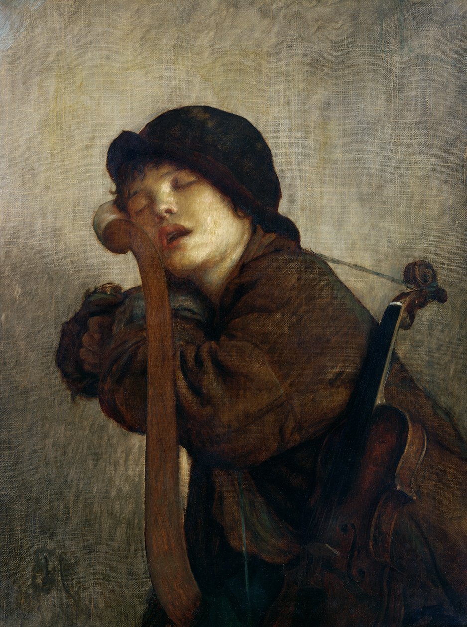 El pequeño violinista durmiendo, 1883 de Antoine Auguste Ernest Herbert or Hebert