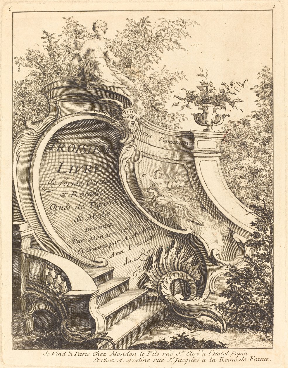 Tercer libro de formas Carteles y Rocallas (Página del título) de Antoine Aveline after Jean Mondon
