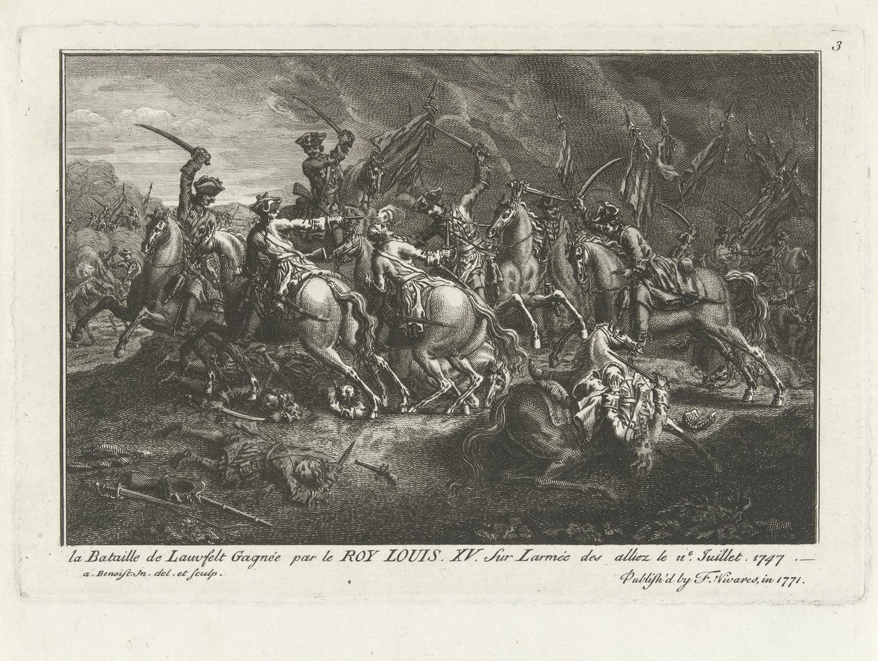 Vista de la Batalla de Lauffeldt (Lafeld, cerca de Maastricht) el 2 de julio de 1747 durante la Guerra de Sucesión Austriaca de Antoine Benoist
