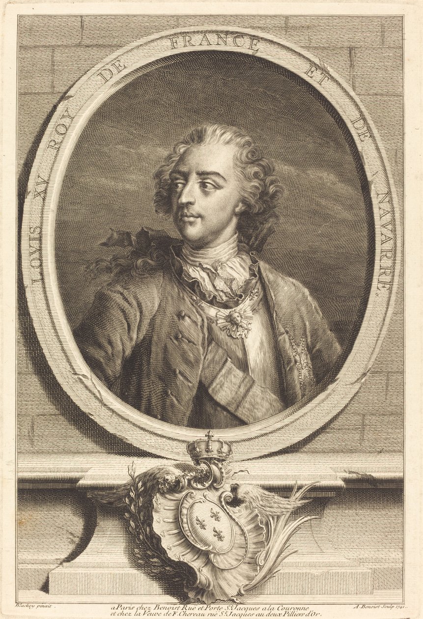 Luis XV, Rey de Francia de Antoine Benoist after Jakob Christoffel Le Blon after Nicholas Blakey