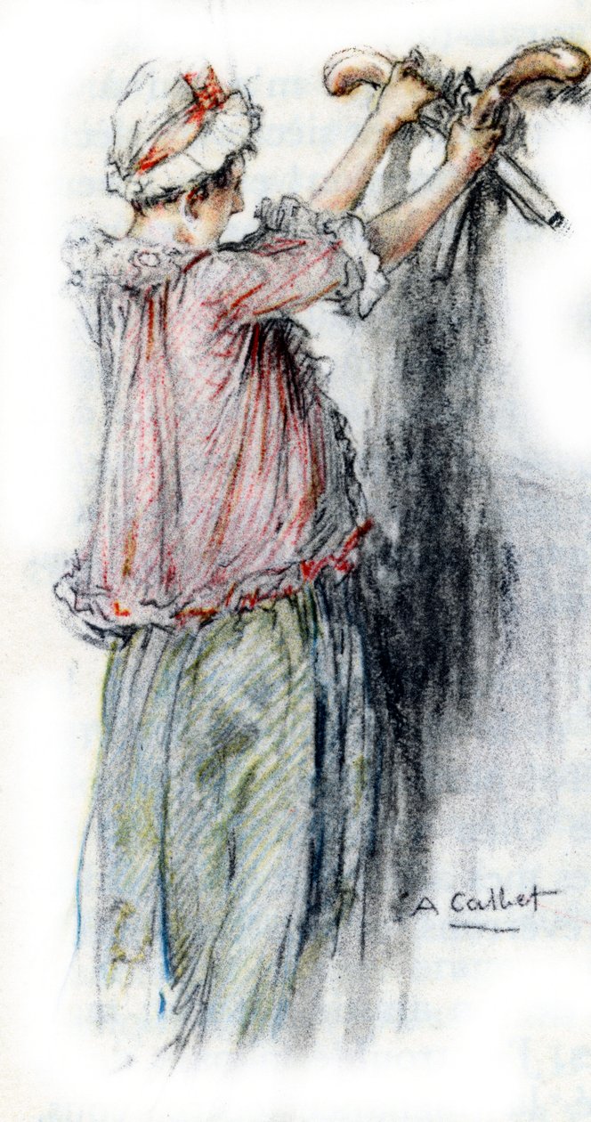 Carlota desata las pistolas de Alberto para dárselas a Werther de Antoine Calbet