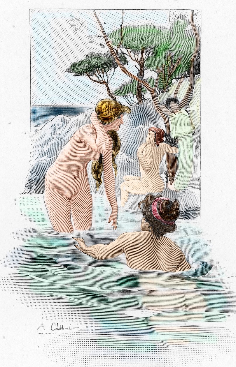 Odisea de Homere: "Nausicaa, hija del rey Alcinoo, y sus siervas lavando sus ropas en el río" Ilustración de Antoine Calbet (1860-1944) para "La odisea" del poeta griego Homero (Odisea de Homero) 1897 Colección particular de Antoine Calbet