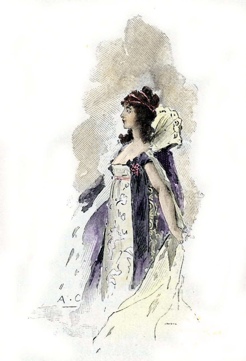 Portrait of Desiree Clary (1777-1860) Queen of Sweden in 1818 (Retrato de la reina de Suecia Desire Clary en 1818) Dibujo de Antoine Calbet extraído de "Napoleon et les femmes" de Masson de Antoine Calbet