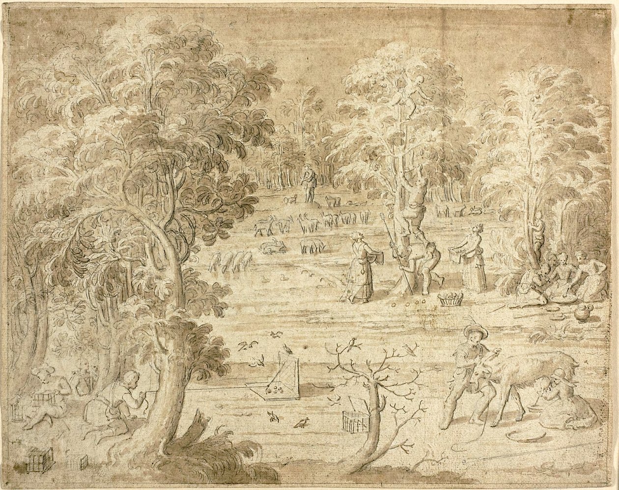 Jóvenes y doncellas dedicados a actividades campestres de Antoine Caron