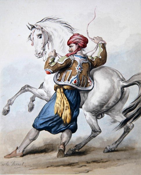Un persa intenta dominar un caballo francés de Antoine Charles Horace Vernet
