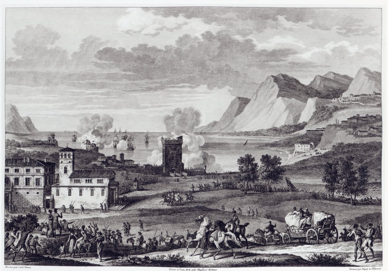 Liberación de Córcega, 20 de octubre de 1796, grabado por Jean Duplessi-Bertaux (1747-1819) de Antoine Charles Horace Vernet
