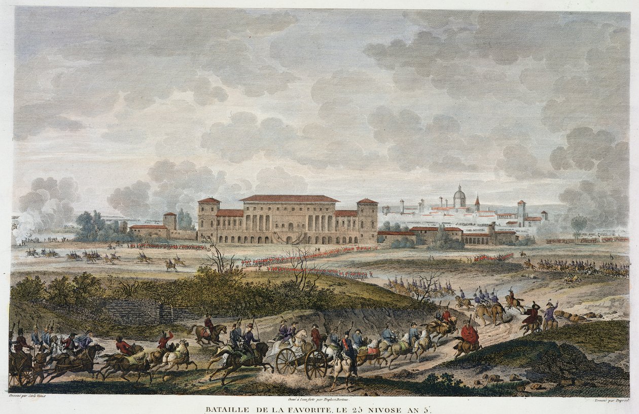 La batalla de La Favorita, 25 Nivose, Año 5 (enero 1797) grabado por Jean Duplessi-Bertaux (1747-1819) de Antoine Charles Horace Vernet