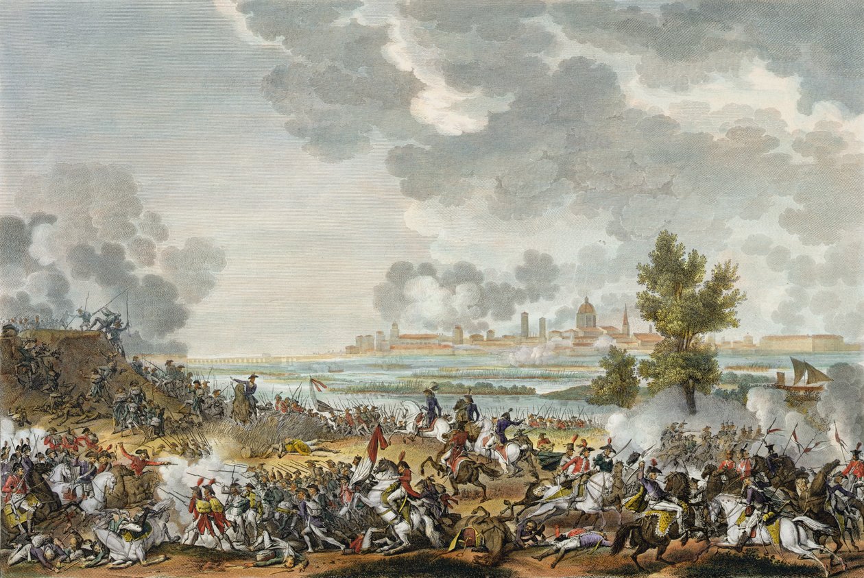 La batalla de S. Giorgio di Mantova, 29 Fructidor, Año 4 (septiembre 1796) grabado por Jean Duplessi-Bertaux de Antoine Charles Horace Vernet