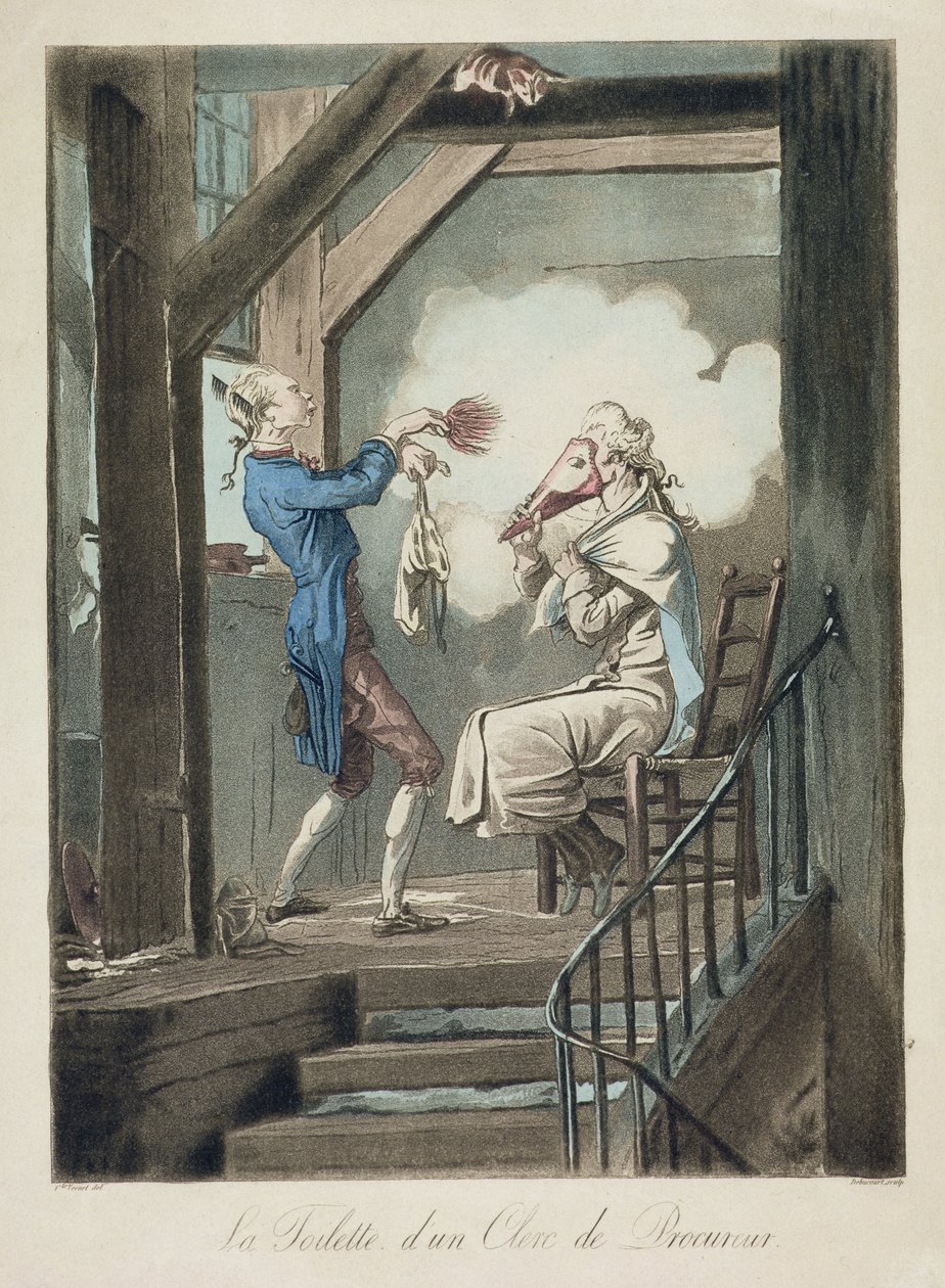 El aseo del empleado de un abogado, grabado por Philibert Louis Debucourt (1755-1832) de Antoine Charles Horace Vernet