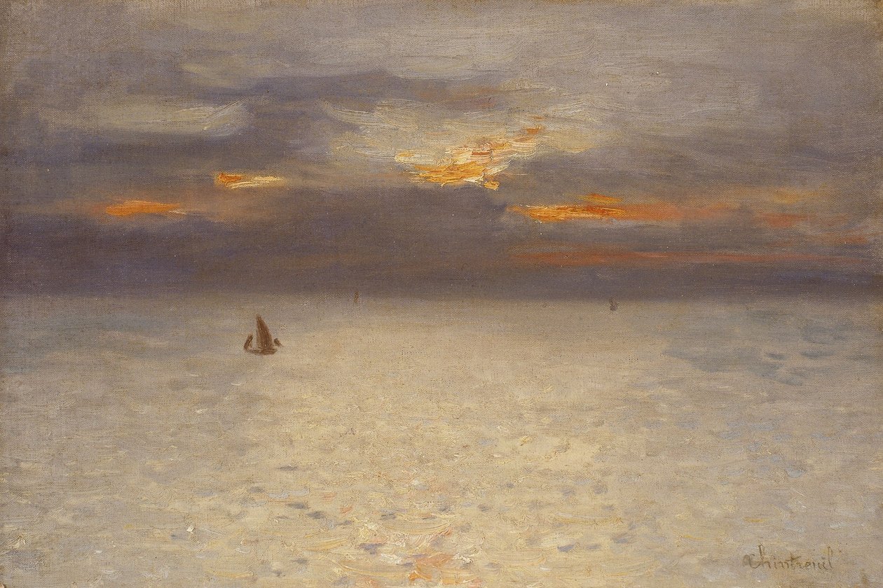 Mar abierto, atmósfera vespertina; Boulogne, c.1869-72 (óleo sobre lienzo) de Antoine Chintreuil