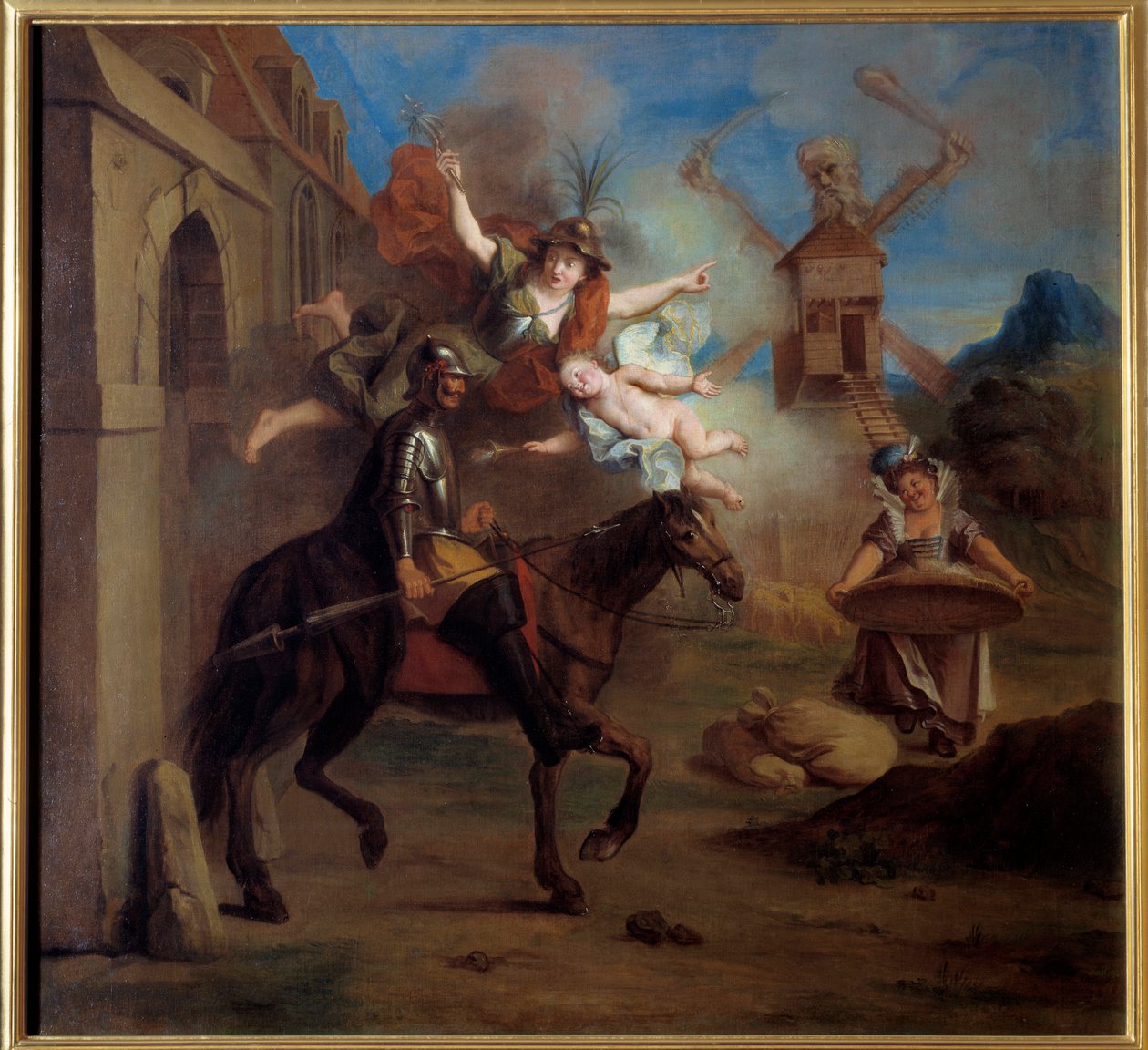 Don Quijote, llevado por la locura, sale de su casa para hacerse caballero andante de Antoine Coypel