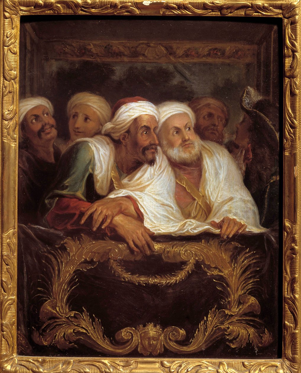 Embajador marroquí Mohamed Temin asistiendo a un espectáculo en un palco de la comedia italiana en París en febrero de 1682 de Antoine Coypel