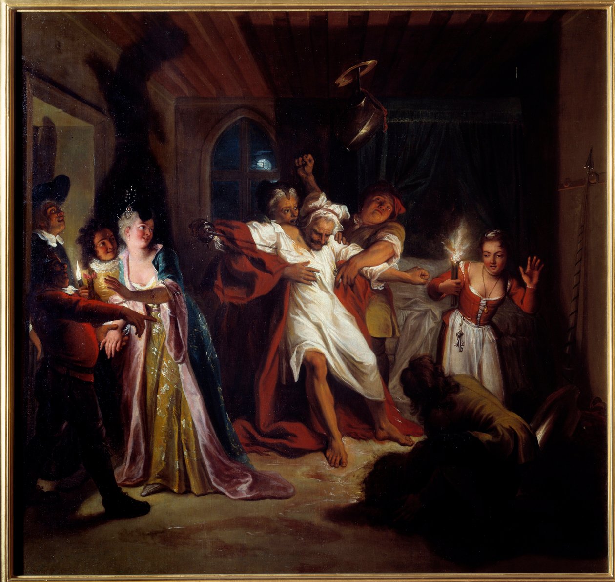 Don Quijote durmiendo lucha contra los odres. "El ingenioso hidalgo Don Quijote de la Mancha" de Miguel de Cervantes Saavedra (1547-1616) de Antoine Coypel