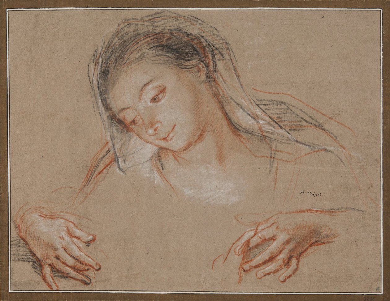 Estudio para una Madonna. Cabeza y dos manos de Antoine Coypel