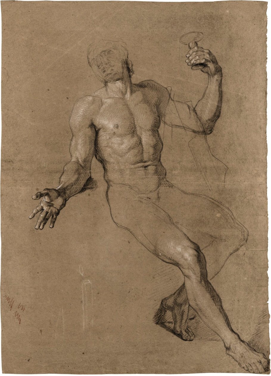 Estudio de un desnudo masculino sentado, para Baco de Antoine Coypel