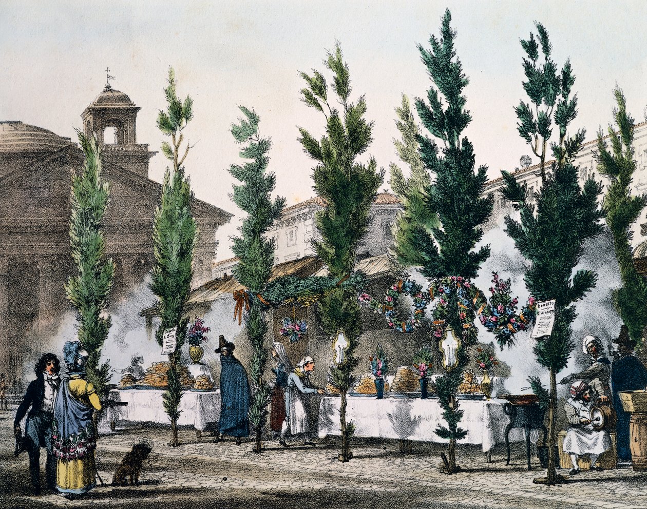 Freidores de comida en el Panteón durante la fiesta de San José, grabado de Antoine Jean-Baptiste Thomas (1791-1834) de Un año en Roma y sus alrededores, Francia de Antoine Jean Baptiste Thomas
