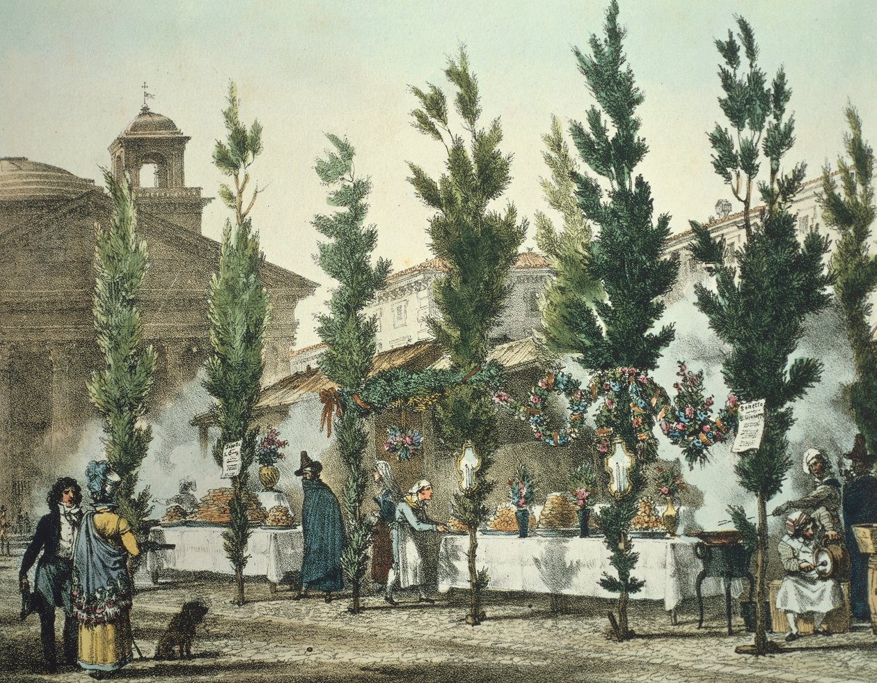 Italia, Roma, vendedores de comida callejera en el Panteón de Antoine Jean Baptiste Thomas