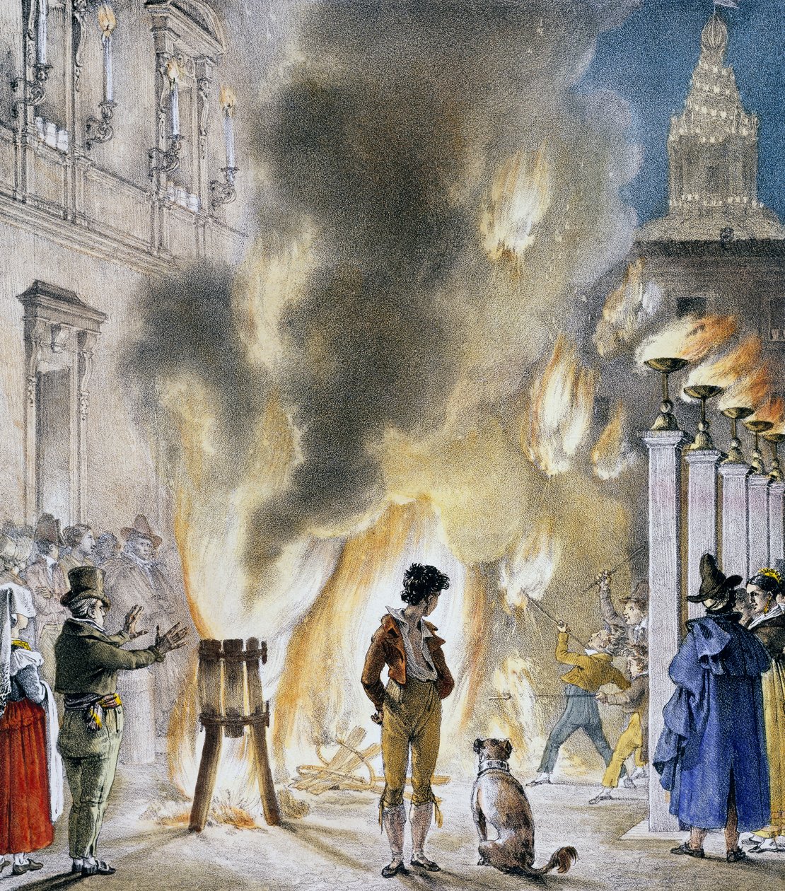 Pequeños fuegos artificiales en el Palazzo Madama, por Antoine-Jean-Baptiste Thomas (1791-1833), impresión tomada de Un an a Rome et dans ses environs (Un año en Roma y sus alrededores). Italia de Antoine Jean Baptiste Thomas