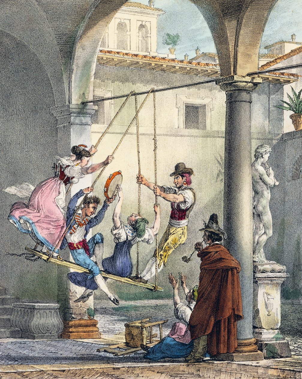 Columpio, grabado por Antoine Jean-Baptiste Thomas de Un an a Rome et dans ses environs, Francia de Antoine Jean Baptiste Thomas