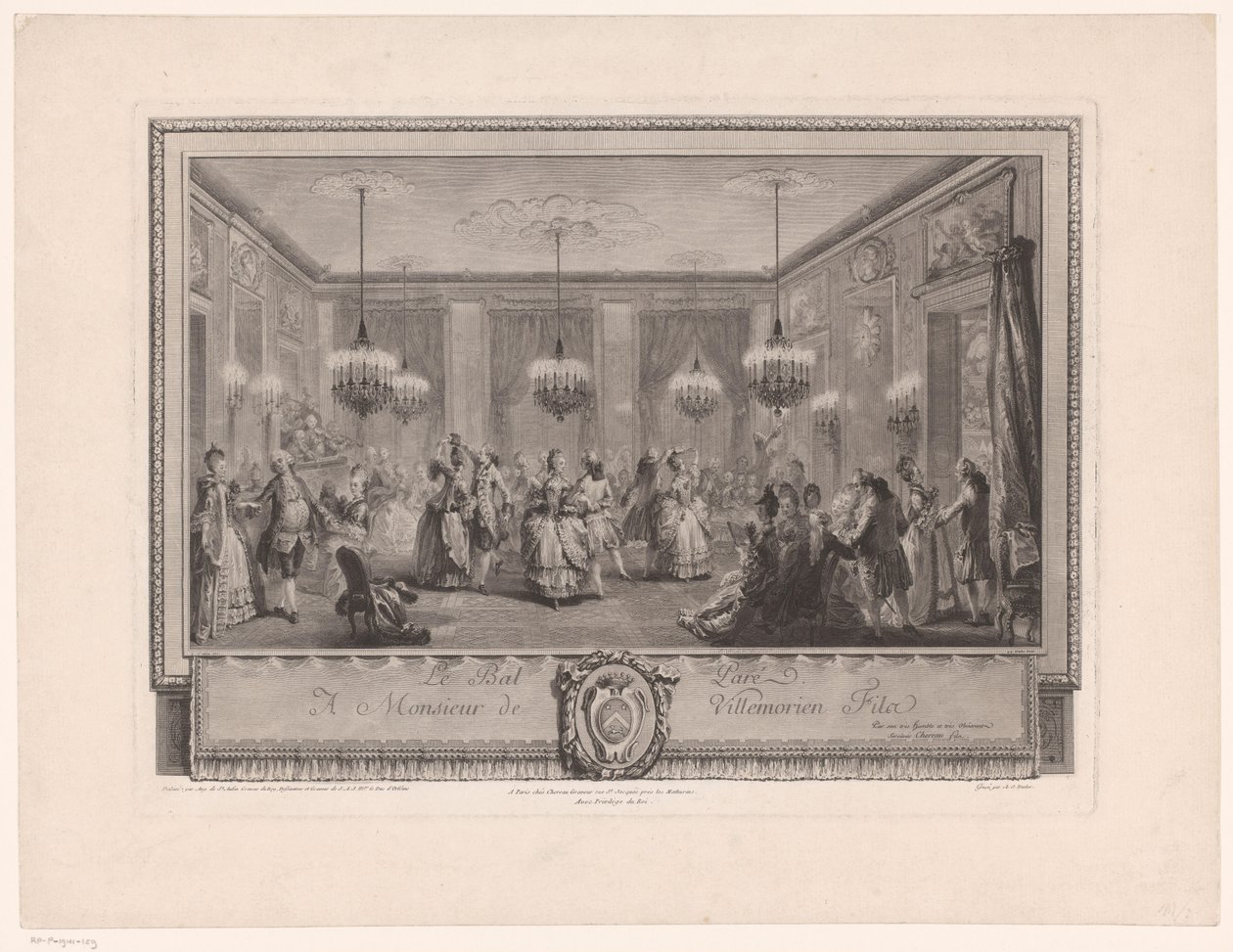 María Antonieta: la reina de la moda: baile en casa de Monsieur de Villemorien Salón de baile con parejas de baile Le Bal Pare (título sobre objeto) de Antoine Jean Duclos