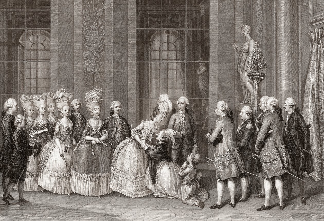 María Antonieta visitada por la familia Bellegarde. (imprimir) de Antoine Jean Duclos