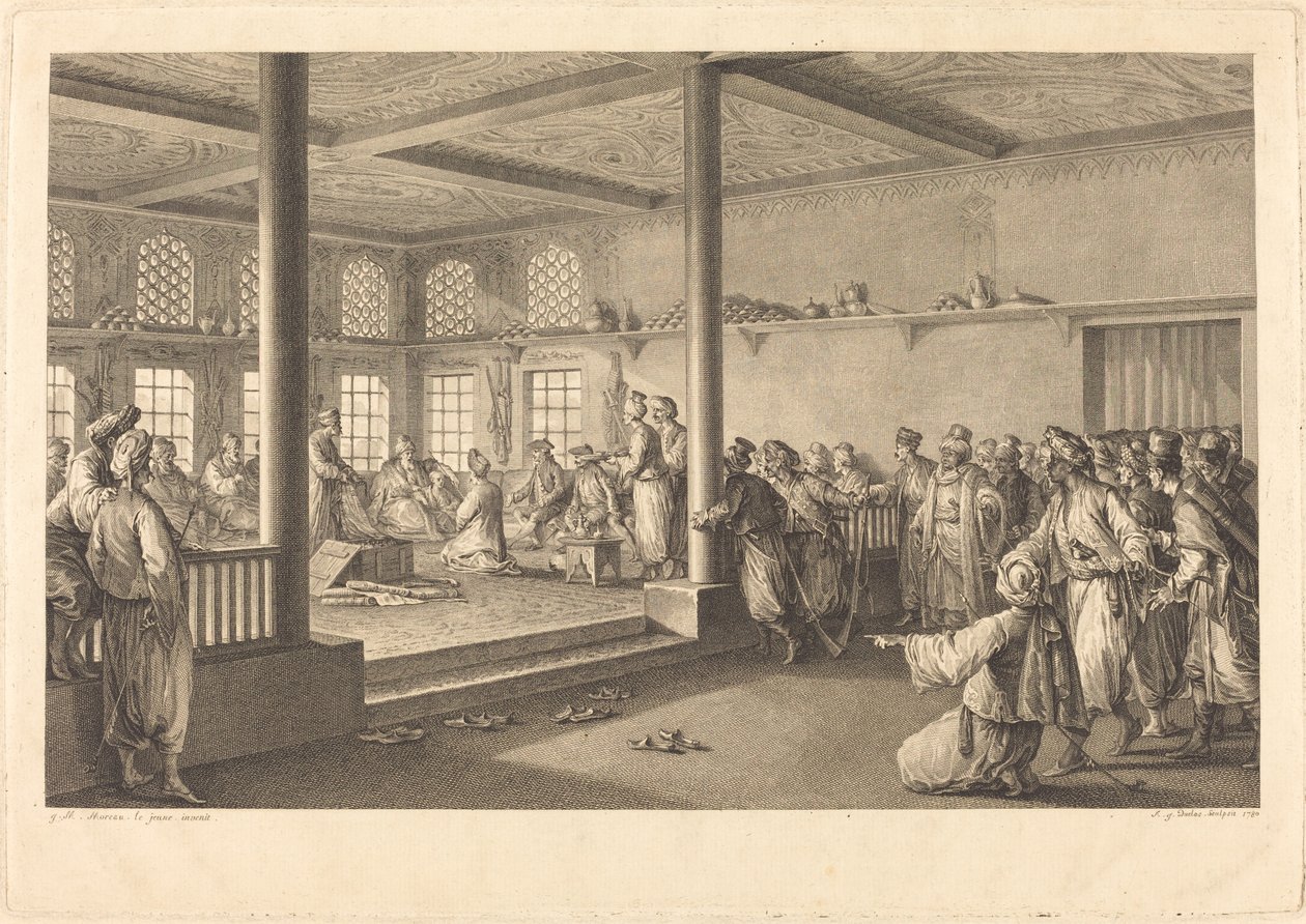 Recepción de Choiseul-Gouffier en casa de Hassan-Tchousch-Oglou de Antoine Jean Duclos after Jean Michel Moreau