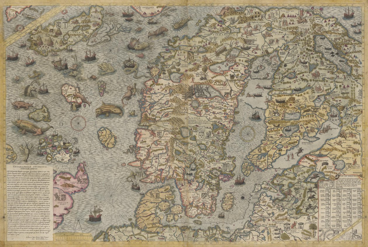 Mapa del mar (Carta marina) de Olaus Magnus (1490-1557) de Antoine Lafrery