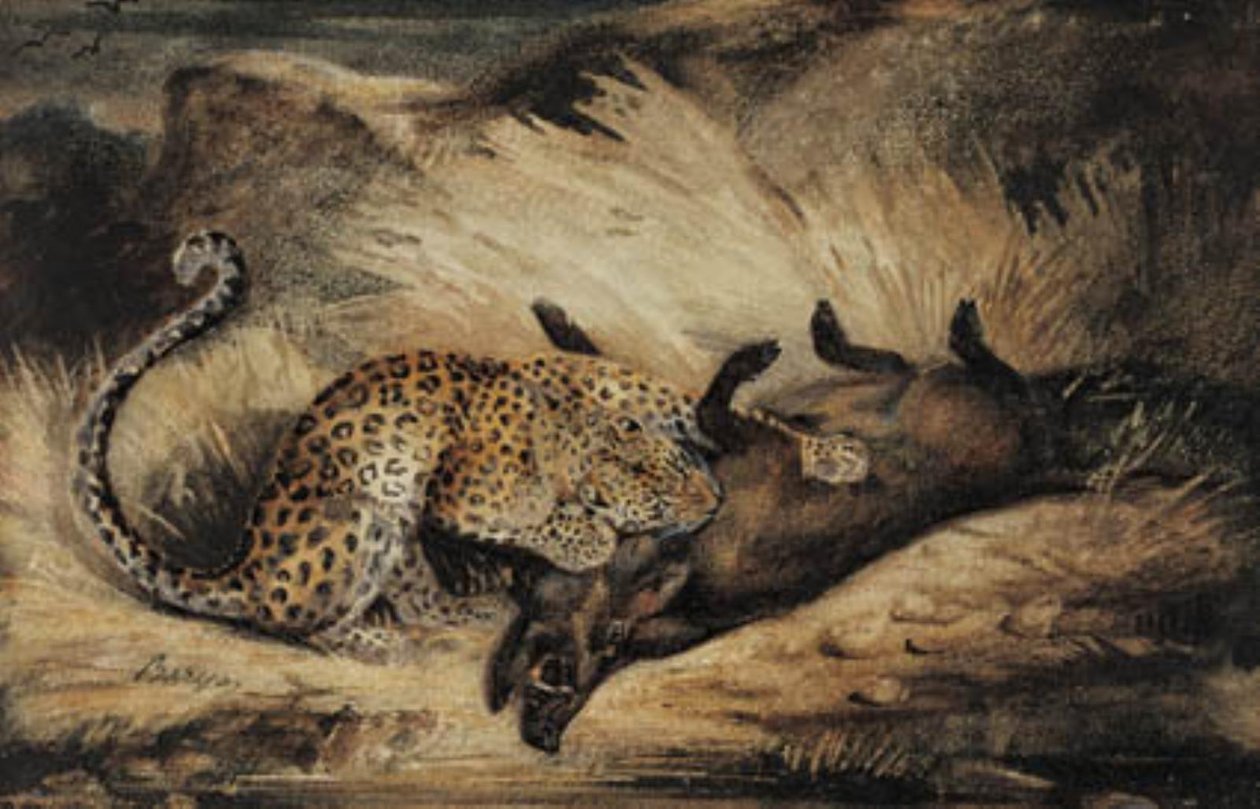 Leopardo devorando un jabalí de Antoine Louis Barye