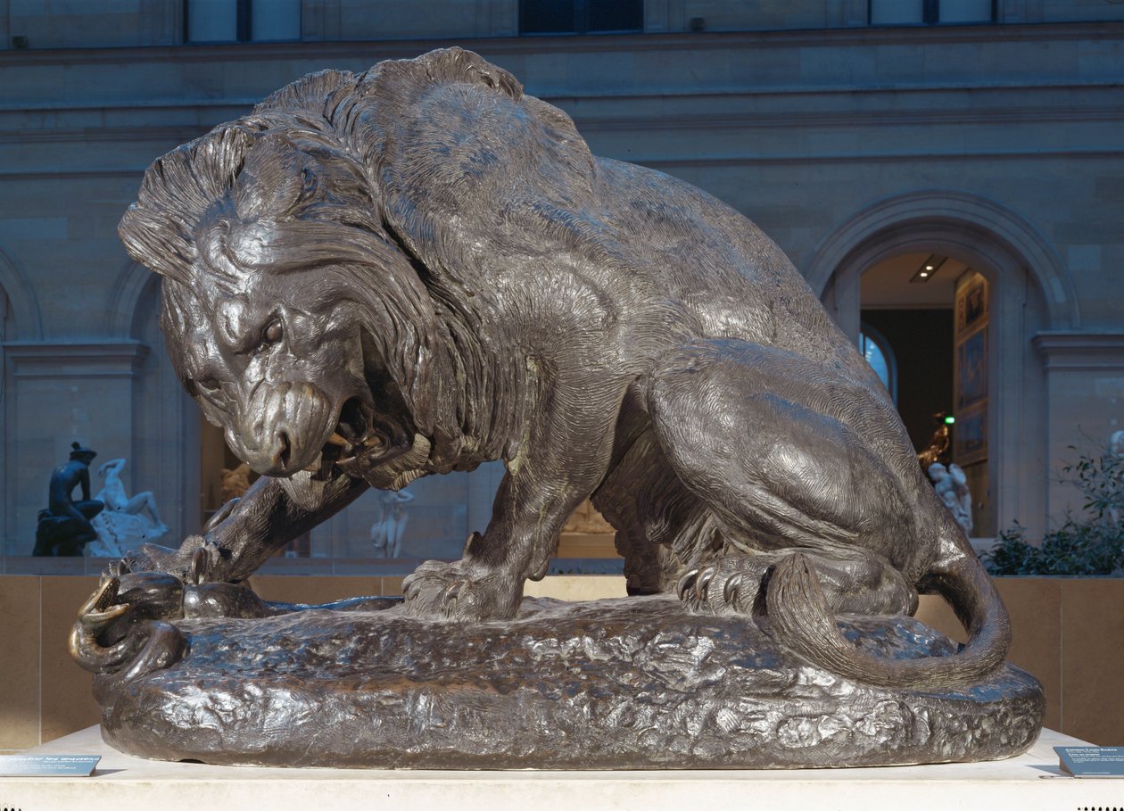 León con una serpiente ... de Antoine Louis Barye