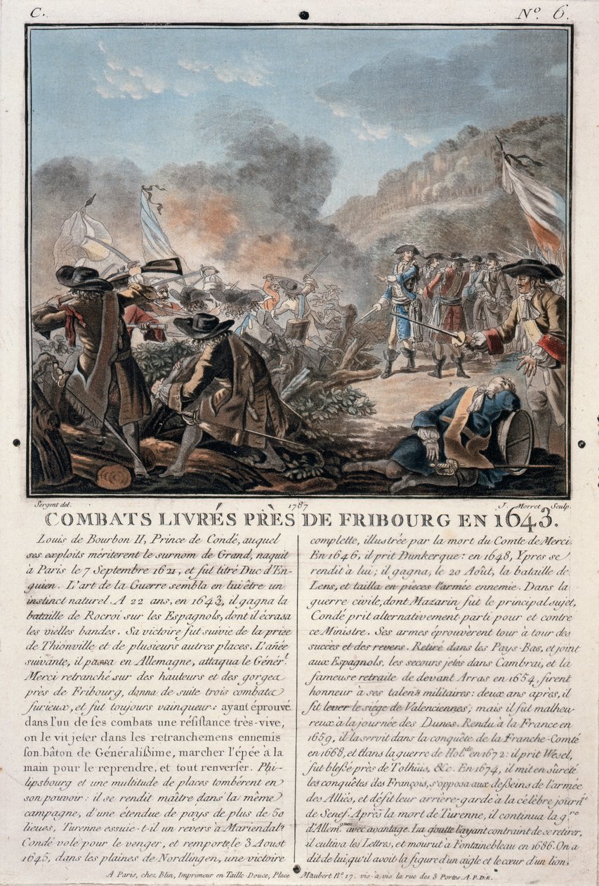Combate cerca de Friburgo, 1643, grabado por Jean Baptiste Morret (fl.1790-1820), 1787 de Antoine Louis Francois Sergent Marceau