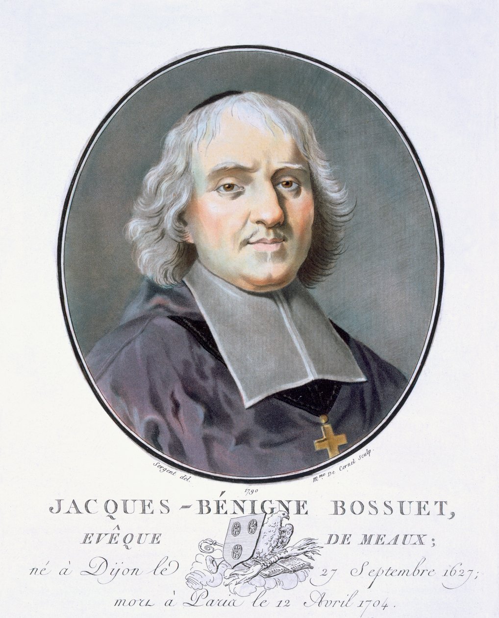 Jacques-Benigne Bossuet, de Retratos de grandes hombres, mujeres ilustres y sujetos memorables de Francia, grabado e impreso en colores, publicado por Pierre Blin, 1786-92, París de Antoine Louis Francois Sergent Marceau