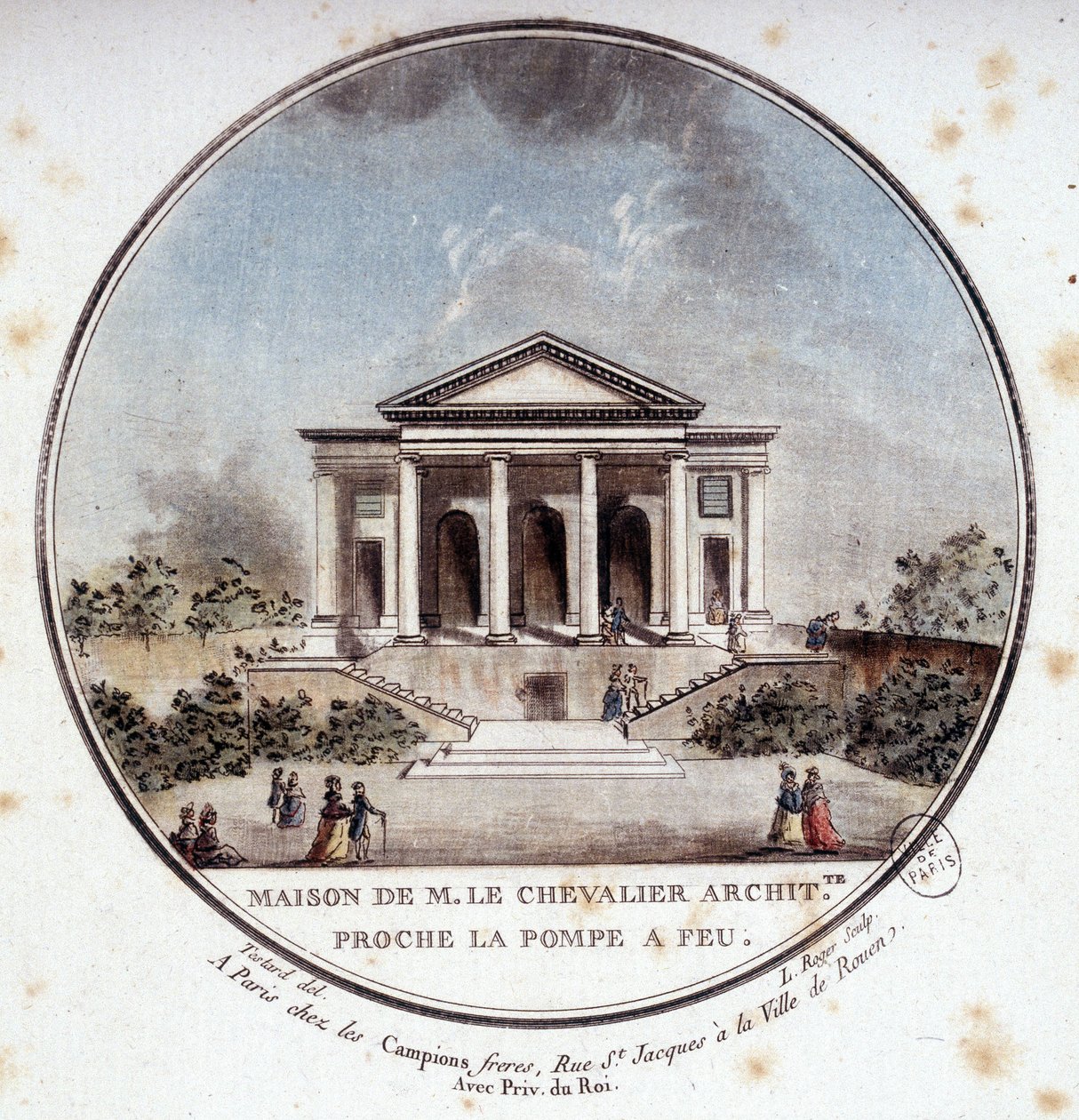 Maison de Monsieur le Chevalier, arquitecto, París. En vistas pintorescas de los principales edificios de París por Sergeant de Antoine Louis Francois Sergent Marceau