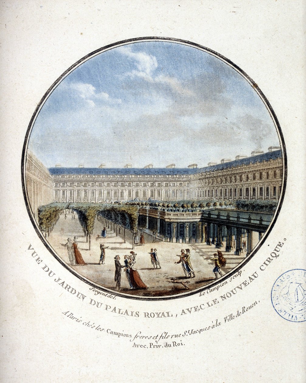 Vista del jardín del Palais Royal - en "Vistas pintorescas de los principales edificios de París" por Sergeant de Antoine Louis Francois Sergent Marceau