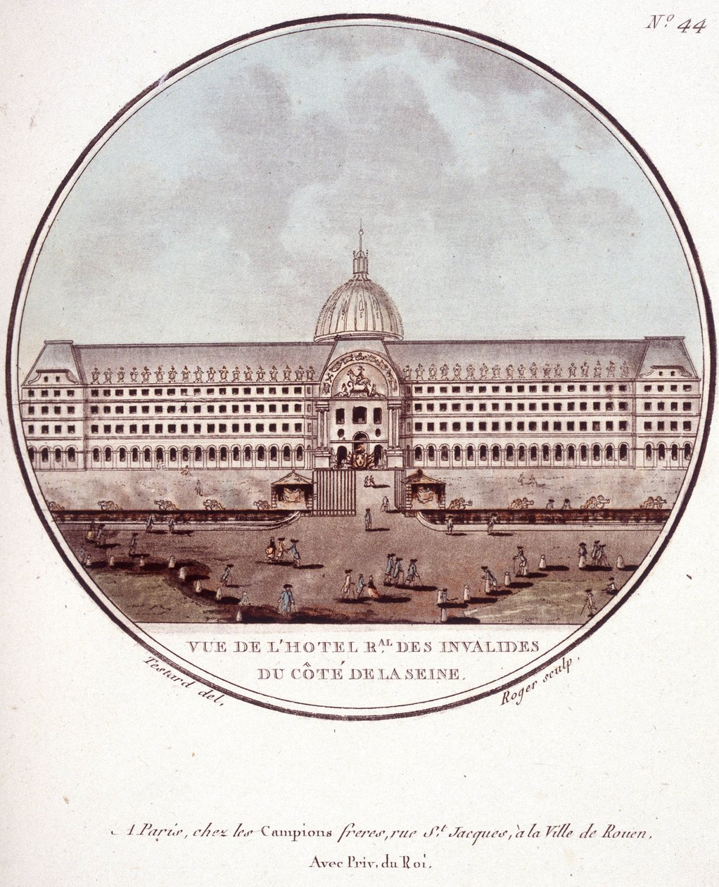 Vista del hotel regional des Invalides en el lado del Sena, París. En vistas pintorescas de los principales edificios de París por Sergeant de Antoine Louis Francois Sergent Marceau