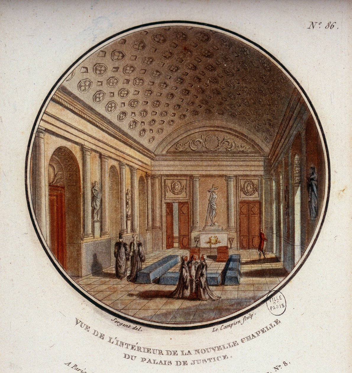Vista del interior de la nueva capilla del palacio de justicia, ahora Sainte Chapelle, París. En vistas pintorescas de los principales edificios de París por Sergeant de Antoine Louis Francois Sergent Marceau
