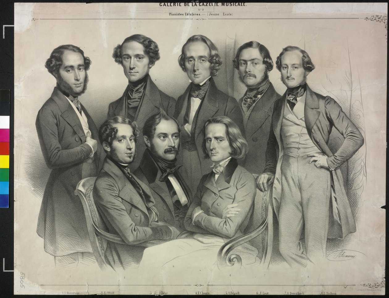 Grupo famoso pianista (litografía) de Antoine Maurin