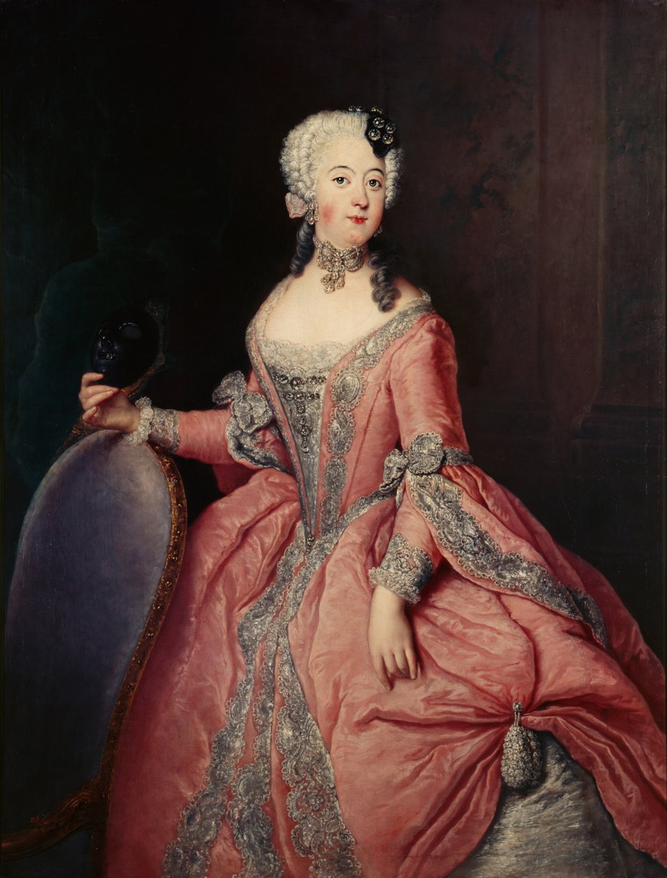 Retrato de Luise Ulrike Princesa de Prusia (1720-1782) con máscara en la mano de Antoine Pesne