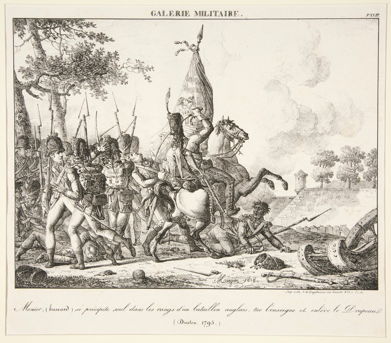Menier (Hussar) se lanza solo a la línea de un batallón inglés, mata al alférez y captura la bandera (Druten, 1795) de Antoine Pierre Mongin
