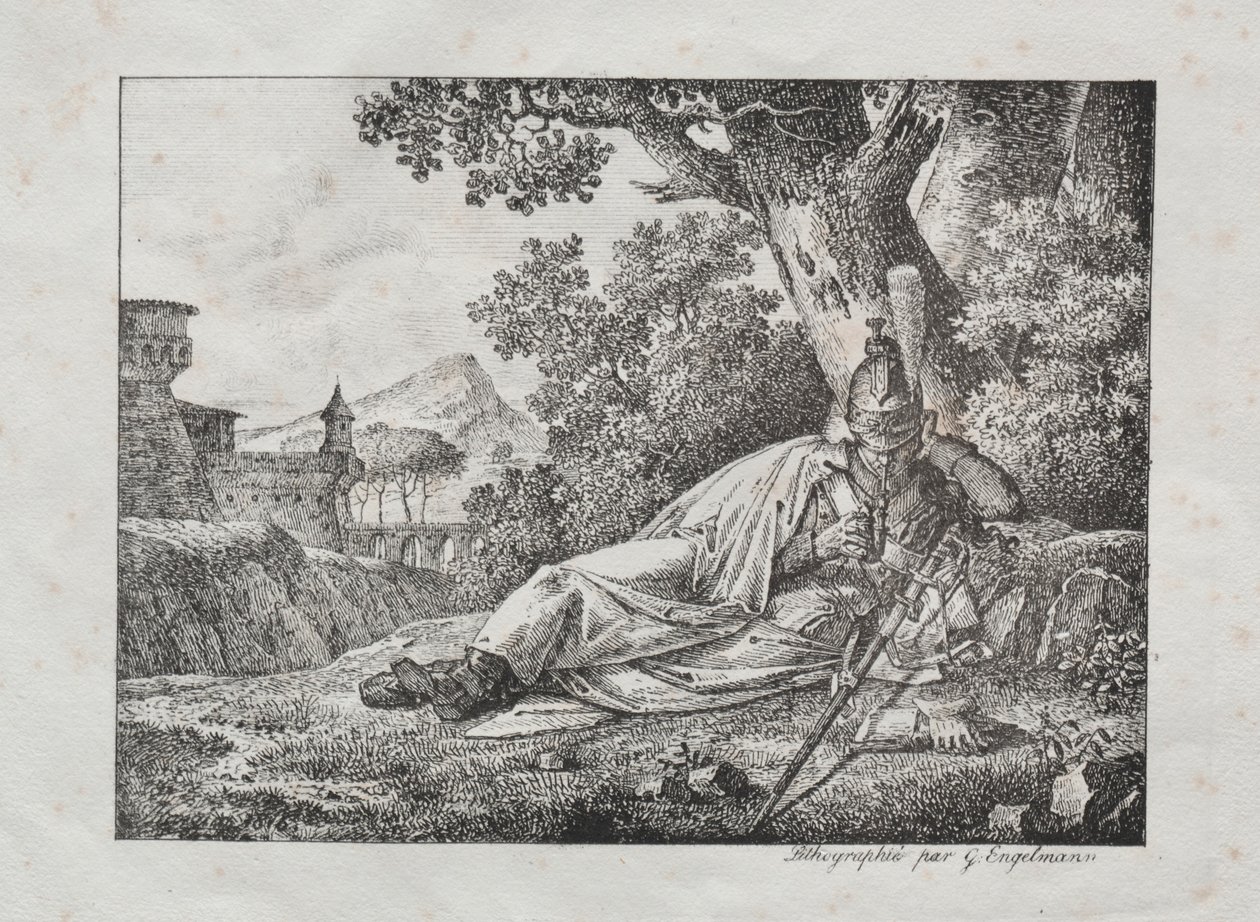 Dragón fumando acostado al pie de un árbol, 1822 de Antoine Pierre Mongin