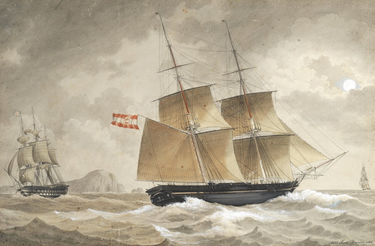 Un buque de la Marina austriaca en aguas costeras cerca de Marsella de Antoine Roux