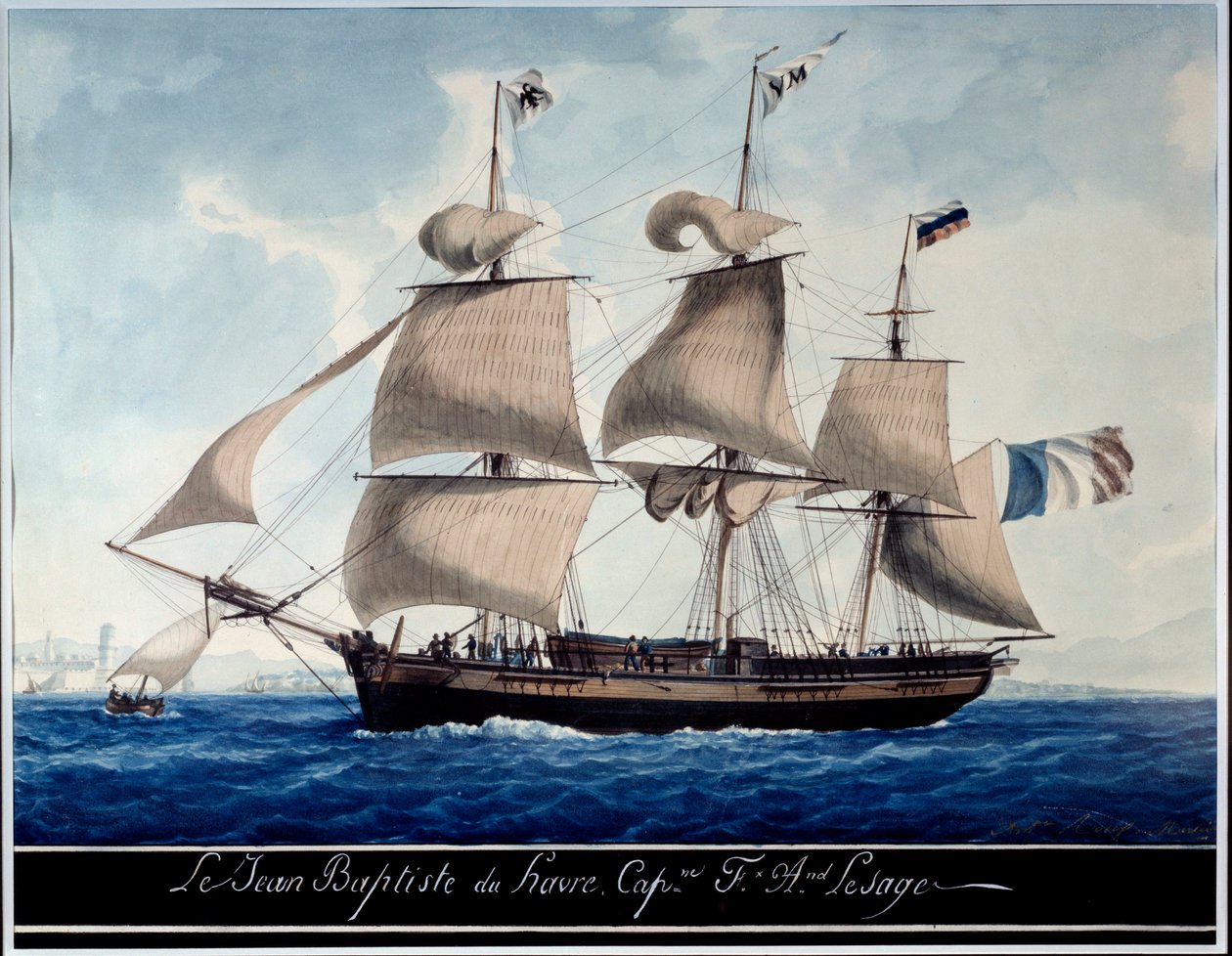 Le Jean - Baptiste du Havre, en el puerto de Marsella Acuarela por Antoine Roux (1765-1835) 1815 Marsella, Museo de la Marina de Antoine Roux