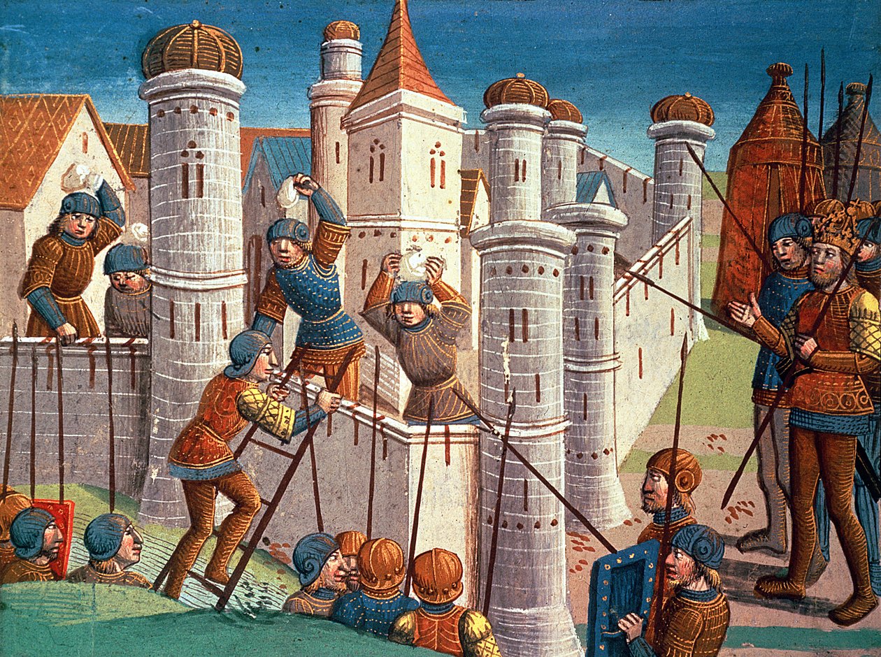 Escena de una batalla defendiendo Constantinopla, de Ogier le Danois de Antoine Verard