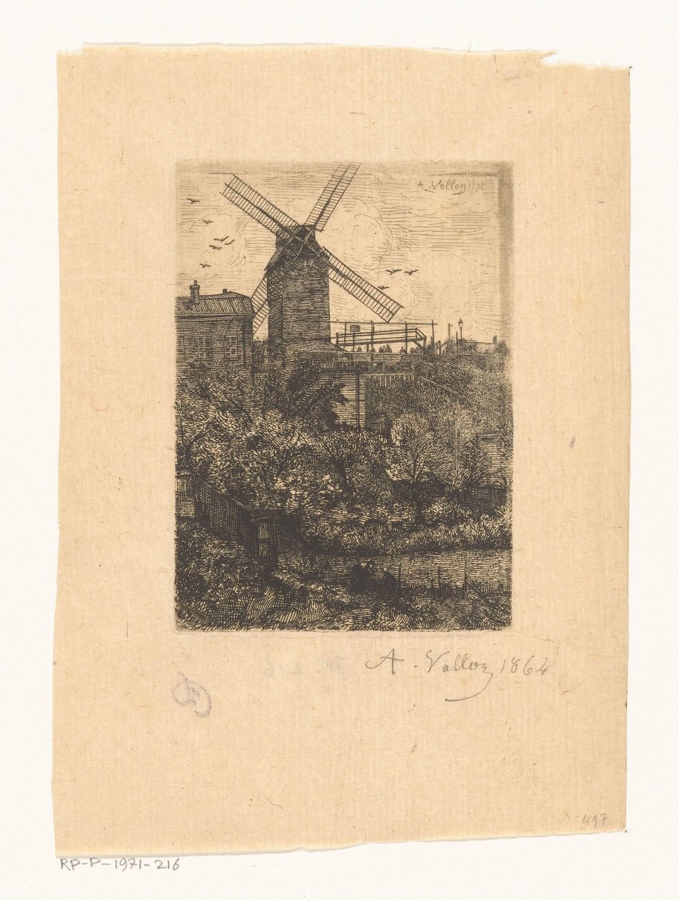 Vista del Moulin de la Galette en Montmartre de Antoine Vollon (signed by artist)