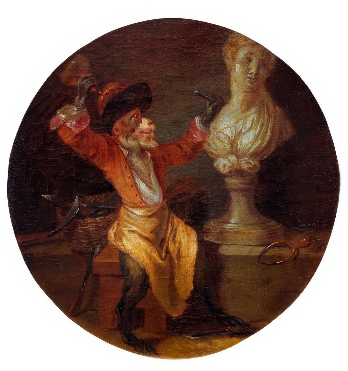 El mono como escultor de Jean Antoine Watteau