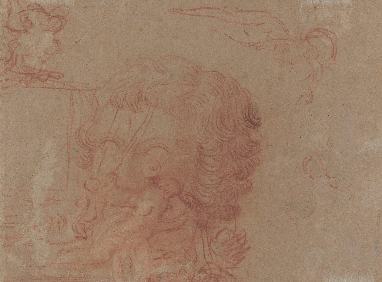 Bocetos de figuras y una copia de una cabeza esculpida de Antoine Watteau